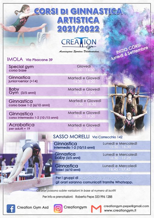 DA LUNEDI' 6 SETTEMBRE SONO RICOMINCIATI I CORSI - Creation Gym